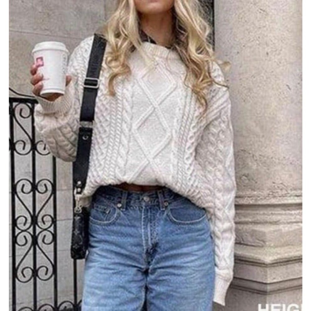 Aelfric Eden Oversized Knit Sweater Solid Vintage Pullover Unisex Woven, large